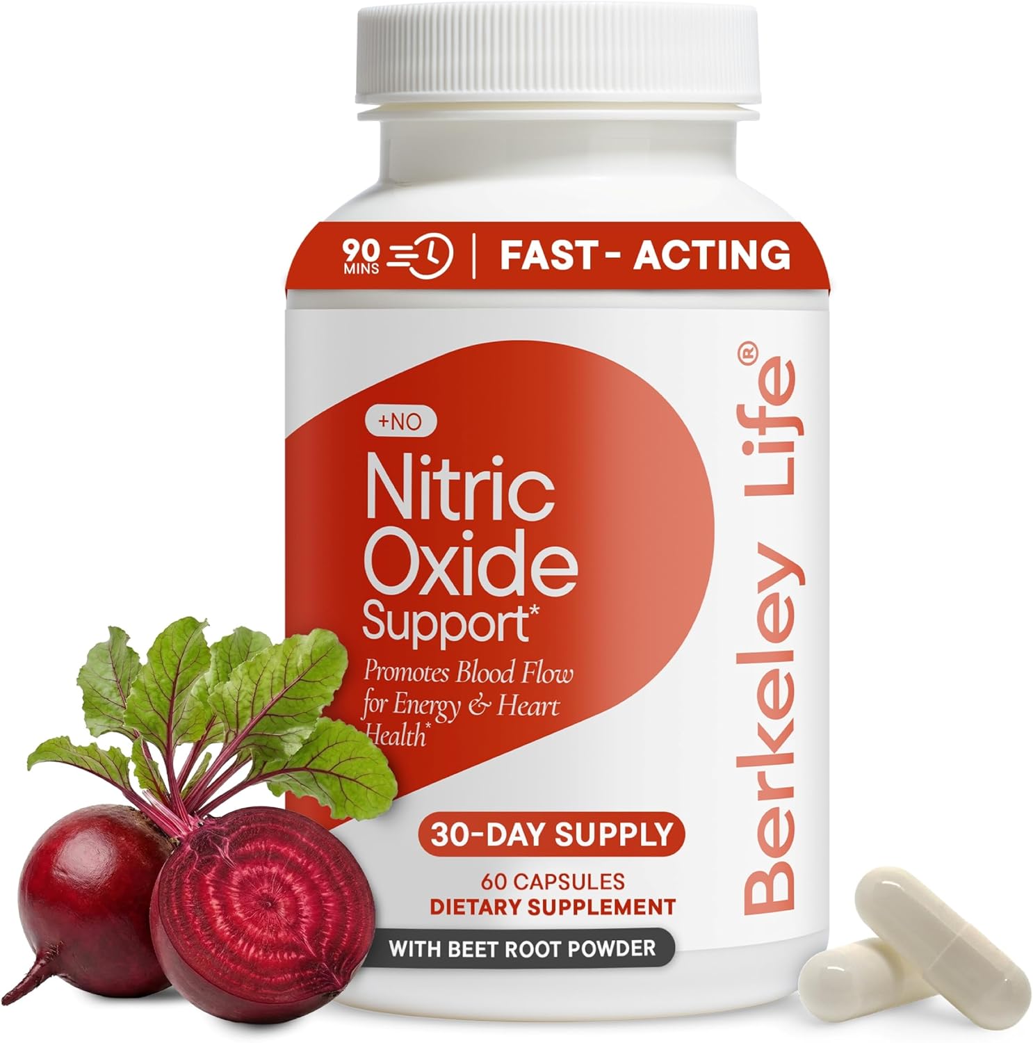 Berkeley Life Nitric Oxide Support Supplement - Nitric Oxide Booster for Men & Women - Blood Flow & Circulation with Beet Root Powder to Support Energy, Heart Health & Healthy Blood Pressure- 60 Count