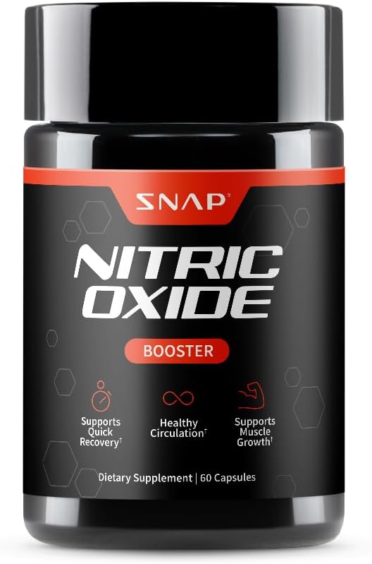 Snap Supplements Nitric Oxide Supplement with L-Arginine to Support Energy, Quick Recovery, Heart Health, Muscle Growth & Circulation, 60 Vegetarian Capsules (1 Month Supply)